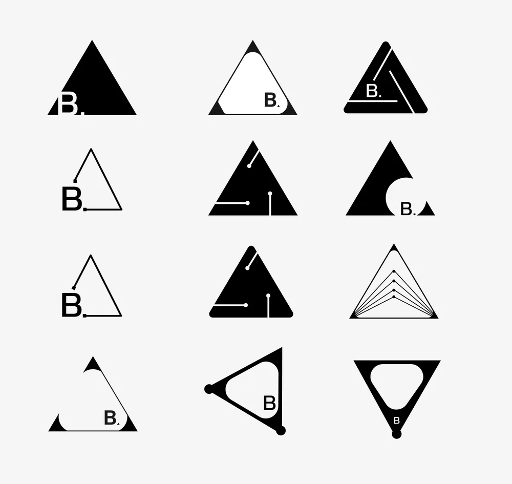 Twelve triangle logo explorations for Redstone